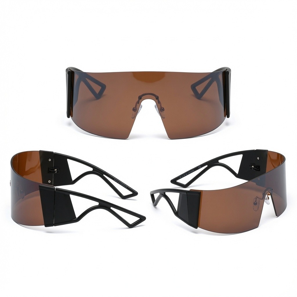 Futuristic Shield Men Sunglasses Gradient Tinted Lenses Bold Black Frames Visor