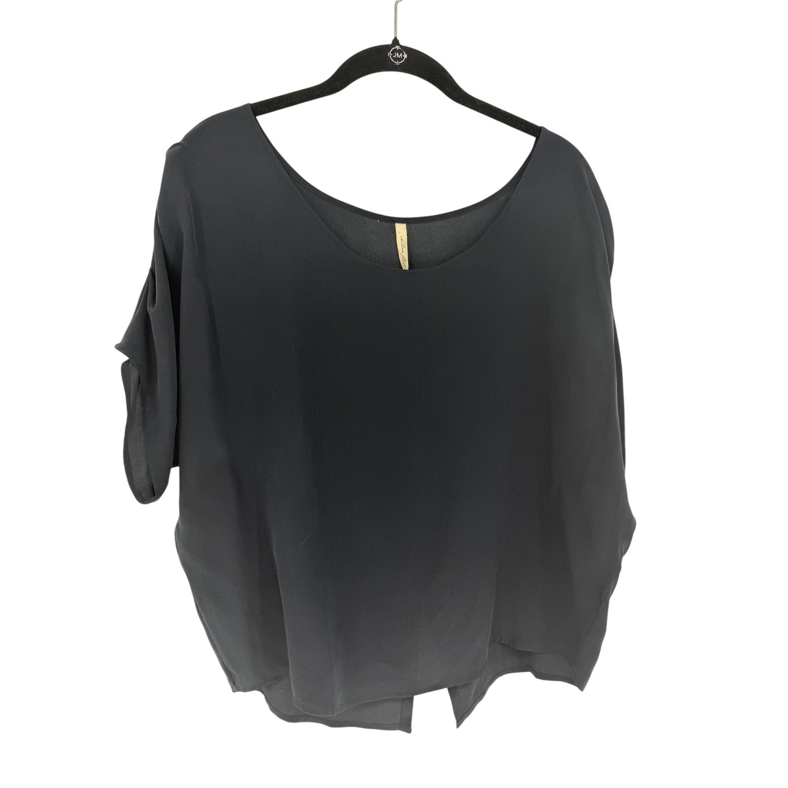 Chelsea Flower Navy Scoop Neck Petal Sleeve Draped Silk Top Women’s Size XL