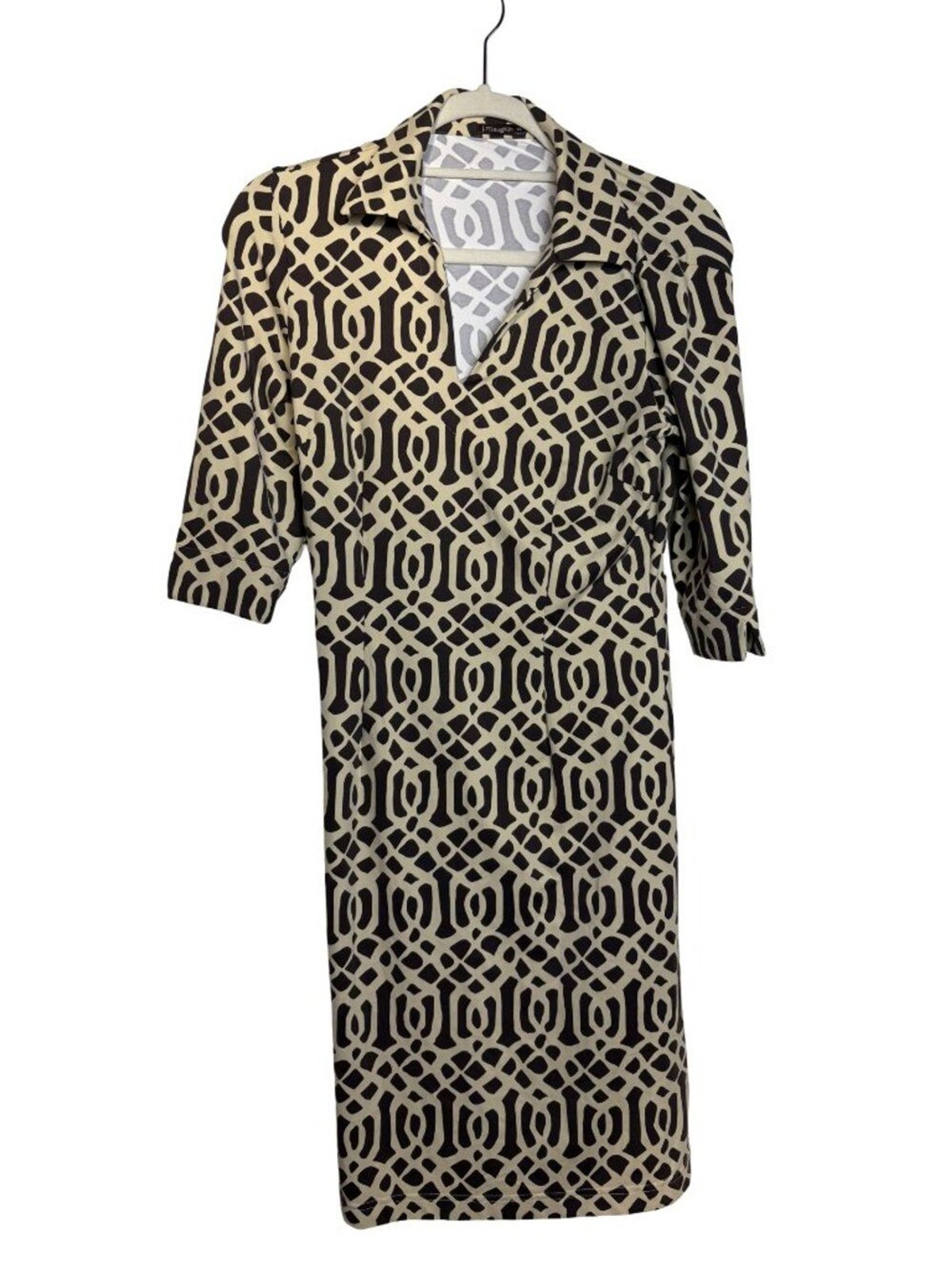 J.McLaughlin Catalina Cloth Faux Wrap Dress Women XS Black Tan Geometric