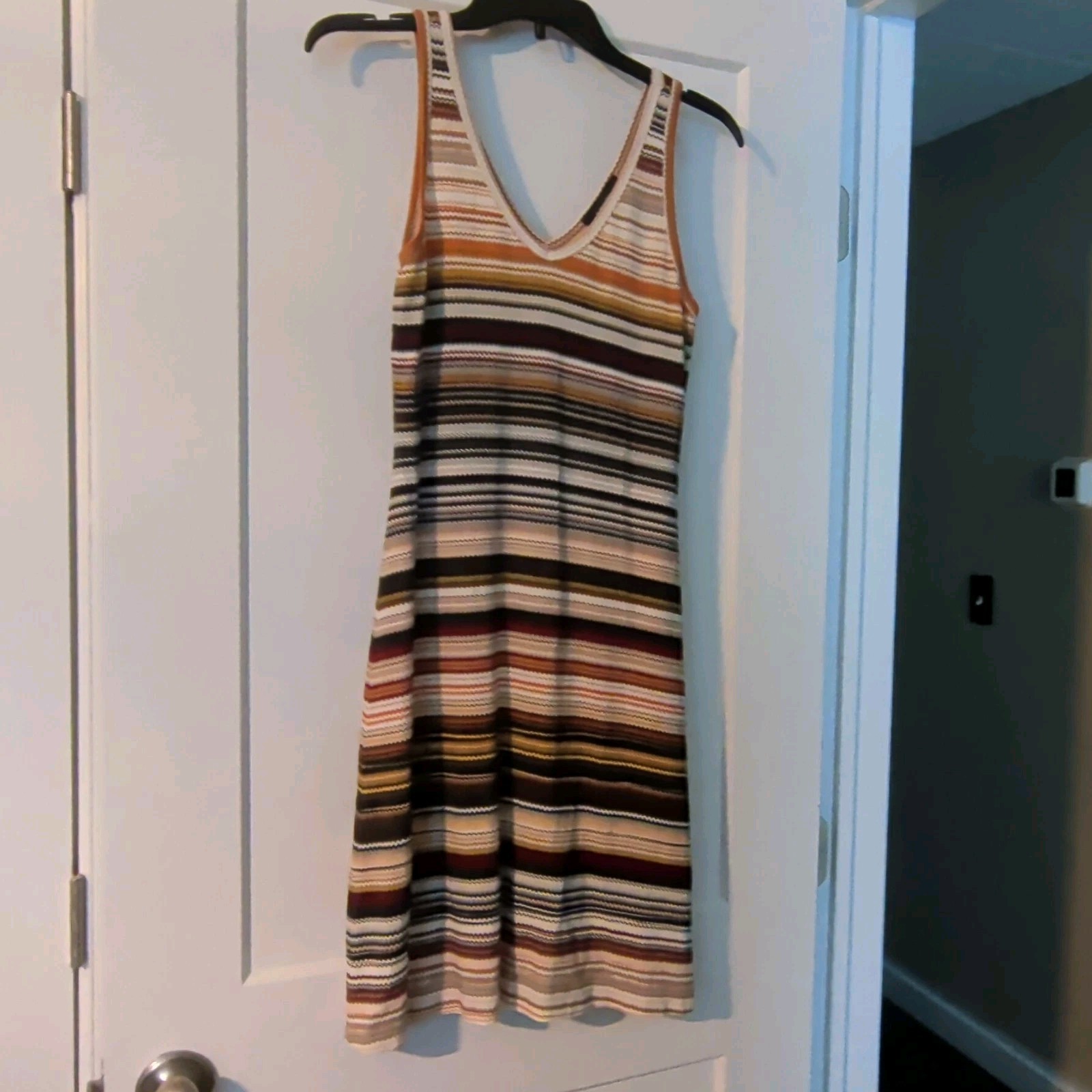 Karen Kane Multicolor Striped Knit V-Neck Sleeveless Stretch Midi Dress Size S