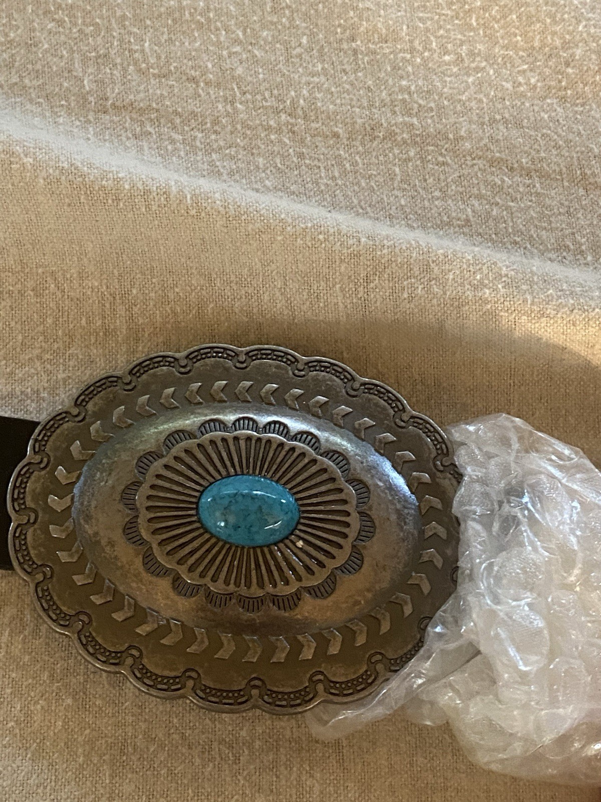 Leather Belt Silver & Faux Turquoise 1X/2X/3X Cold water Creek Never Worn 53”