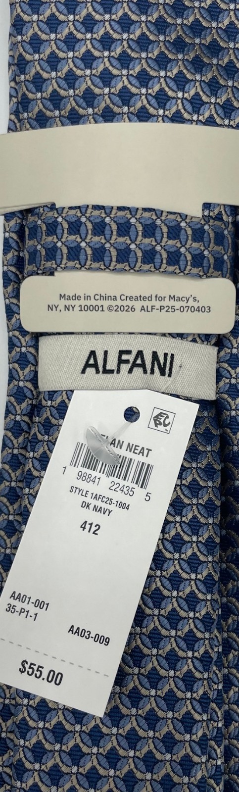 ALFANI Men’s 100% Polyester Tie ~ Dark Navy ~ Chelan Neat ~ NEW MSRP: $55.