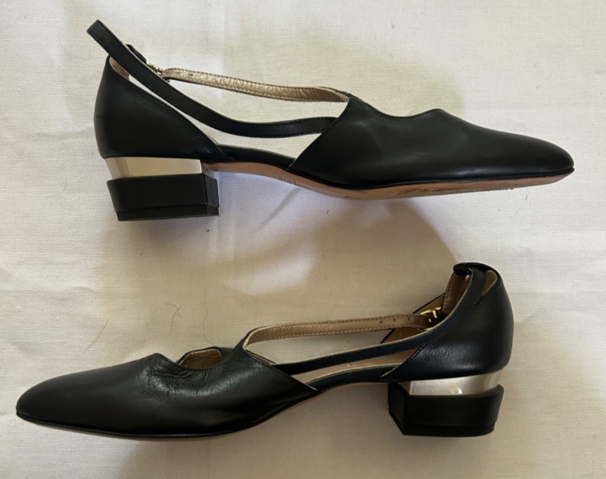 AGL Attilio Giusti Leombruni Sling Back Black Heels 37.5 Leather Made in Italy