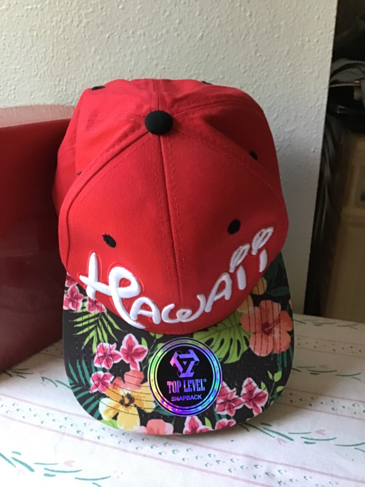 New Hawaii Top Level Baseball Cap Hat Red Floral One Size Fits All