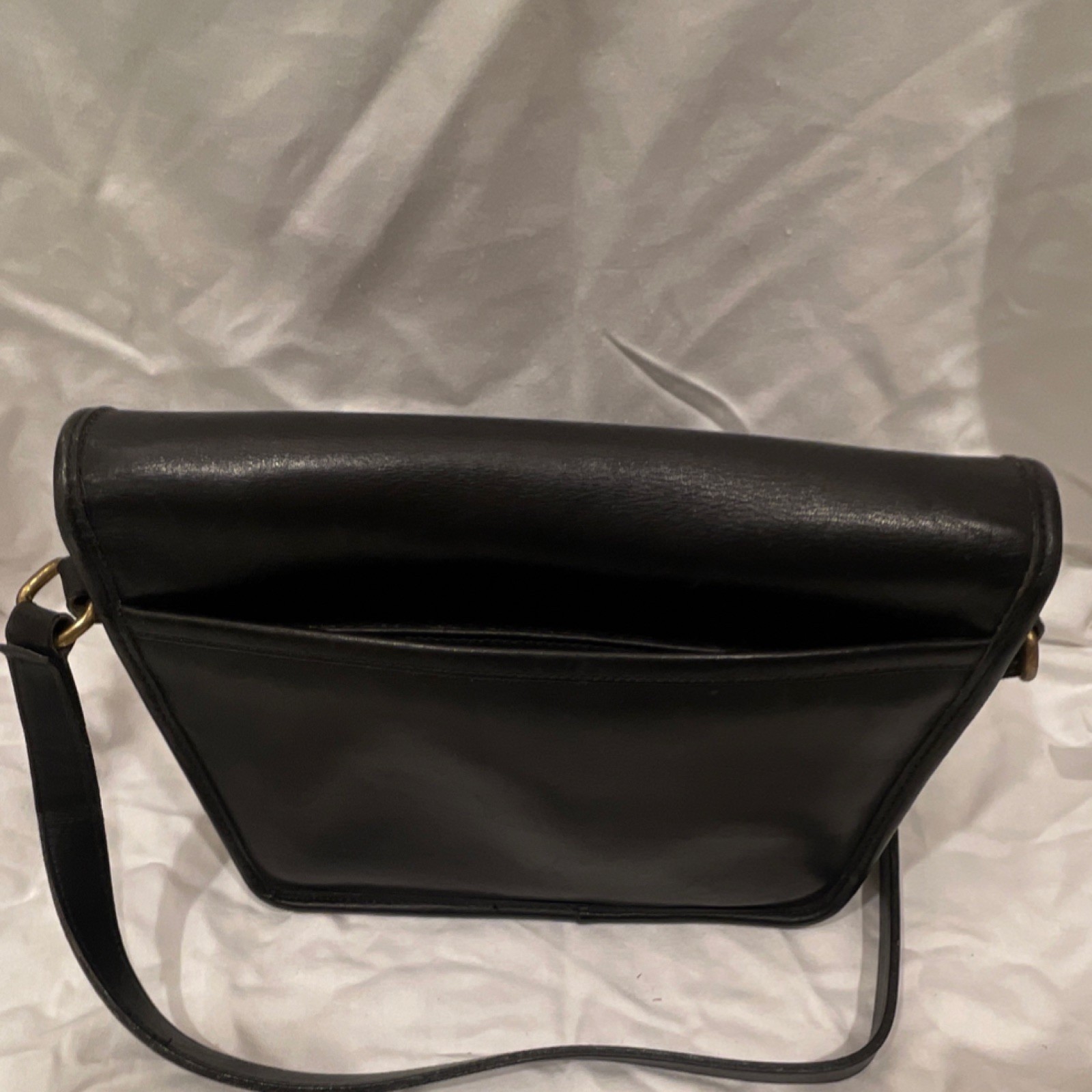 Vintage Coach Black Leather Shoulder Bag Gold Hardware Turn Lock Buckle Accent