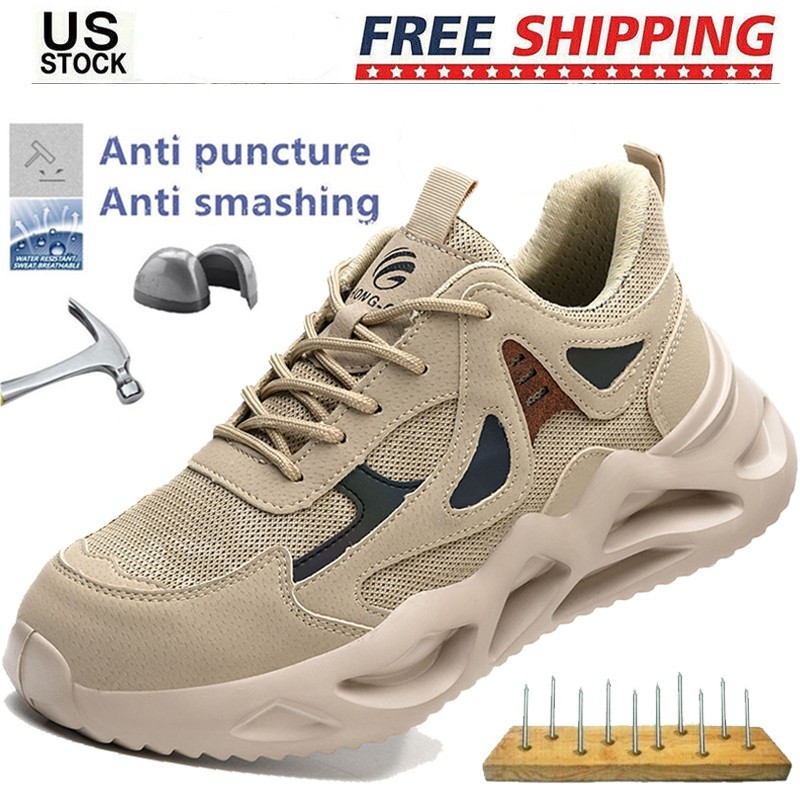Men’s Light Work Boots Breathable Steel Toe Shoes Indestructible Safety Sneakers