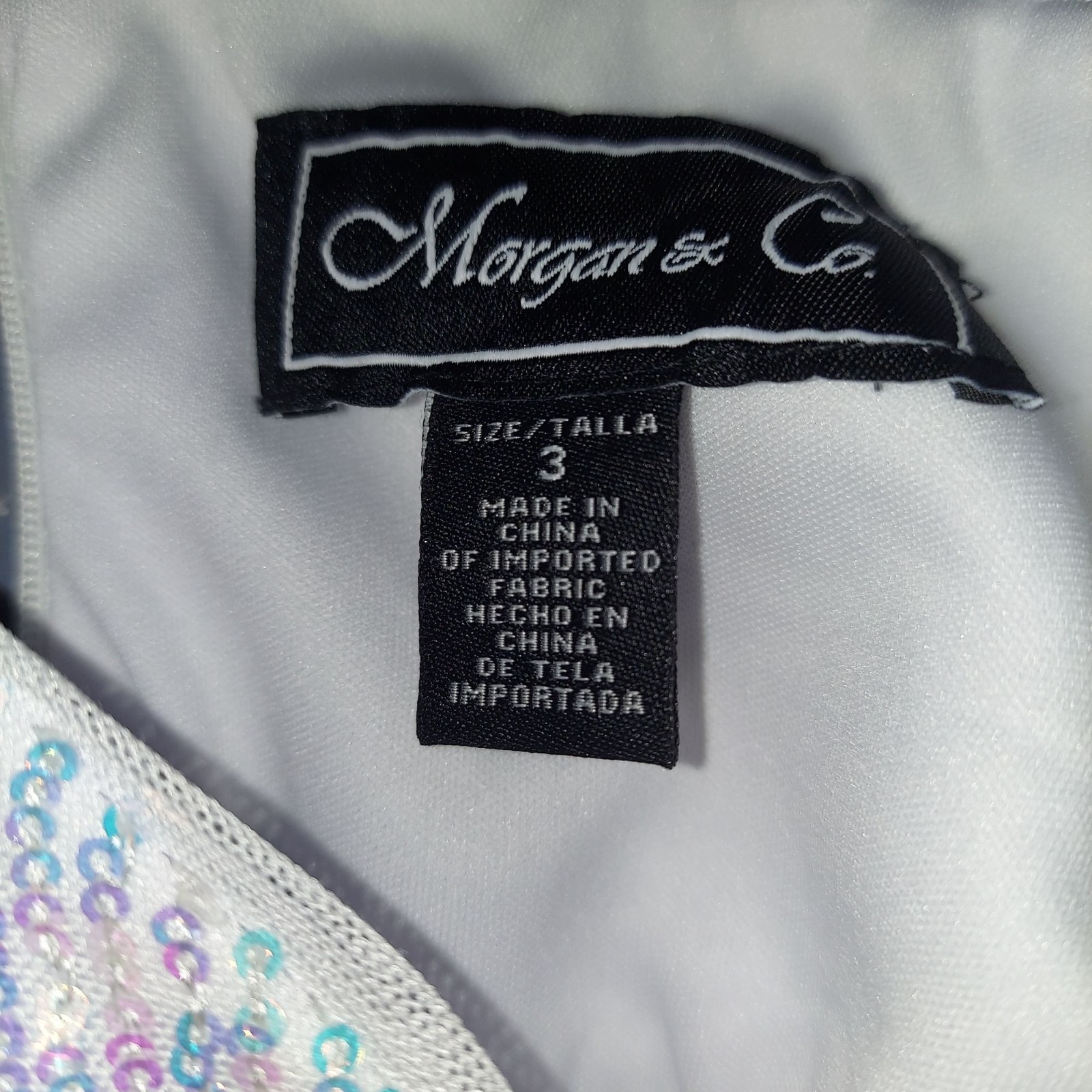 Morgan & Co. Sz 3 White Iridescent Sequin Formal Prom Maxi Dress MSRP $198