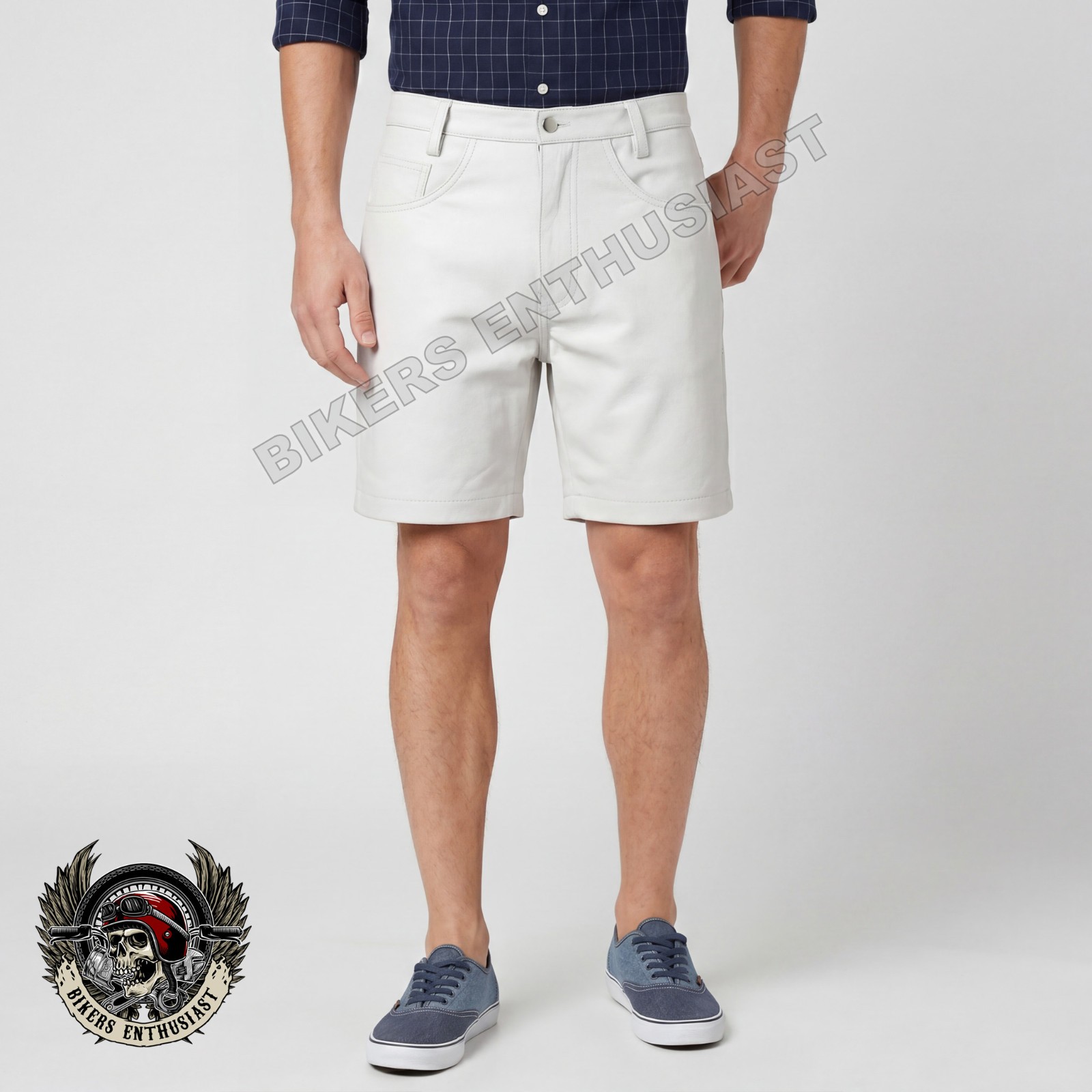 Mens Cowhide Leather Shorts White Casual 5 Pockets Short Zipper Fly Real Leather