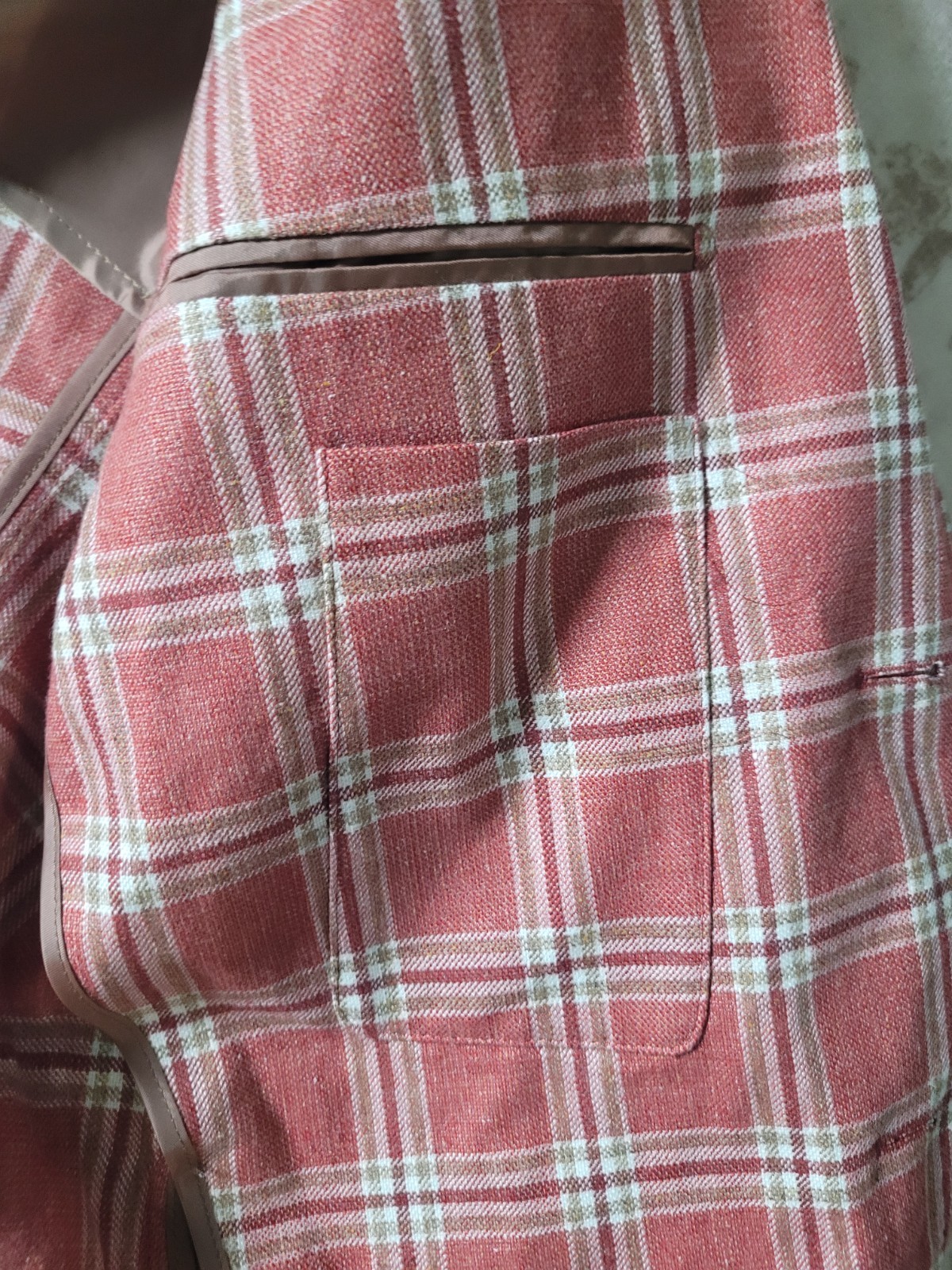 Kroons 38S Plaid Tweed Silk Linen Wool 2-Button Sport Coat Pink White