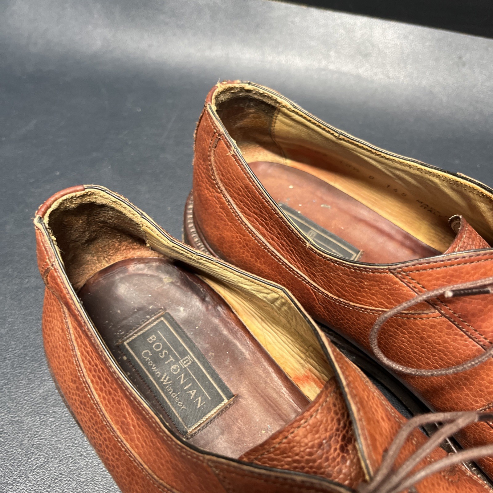BOSTONIAN CROWN WINDSOR Split Toe Pebble Grain Brown Size 10.5 D, Made in Italy!