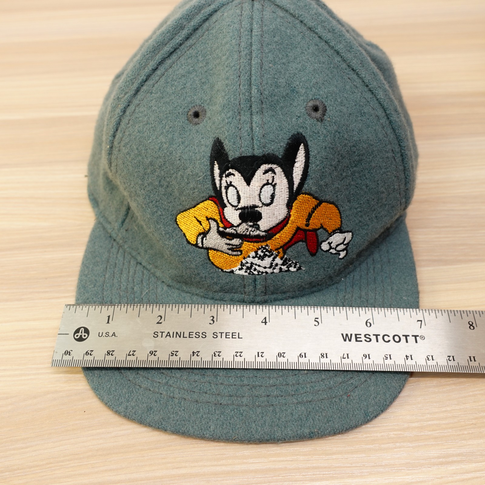 Vintage Mighty Mouse Cap Mens Blue Slate Wool Felt Baseball Dad Cartoon 90s OTTO