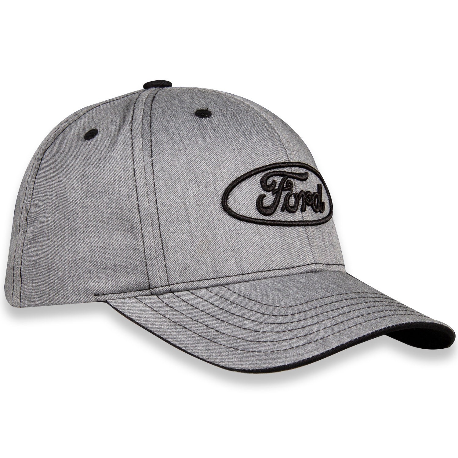 Ford Oval Heather Fabric Raised Logo Hat Hook and Loop with Black Stitching