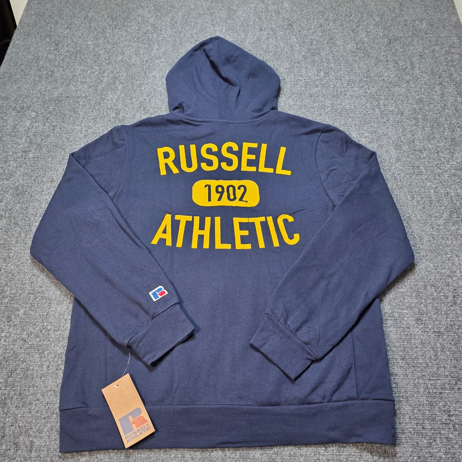 Men’s Medium Russell Athletic Hoodie Full Zip Blue NWT 1902 Graphic Fleece