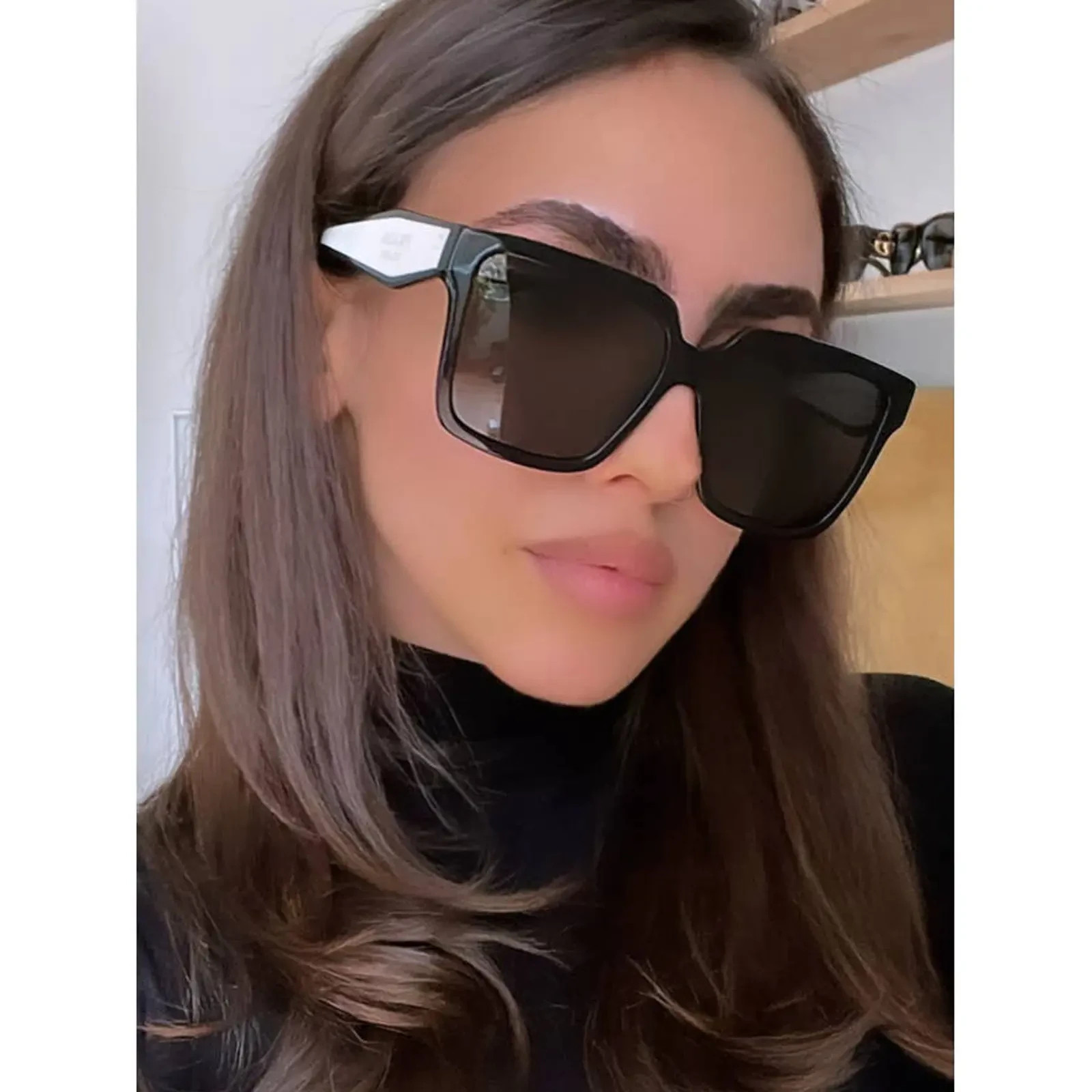 Prada PR15WS Black White Rectangle Sunglasses Gray Lens UV Protection