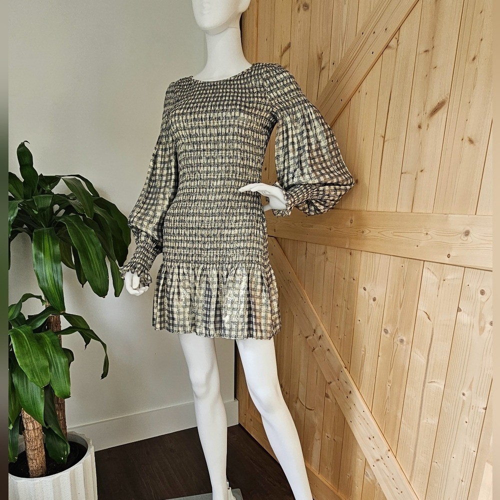 LoveShackFancy Size S Women’s Sparkly Checkered Print Mini Dress