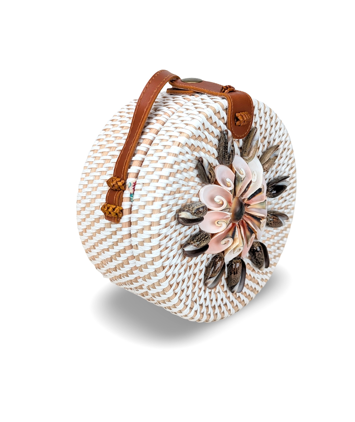 Seashell Floral Bag, Coastal Circle Handbag, Tropical Vacation Purse, Summer Bag
