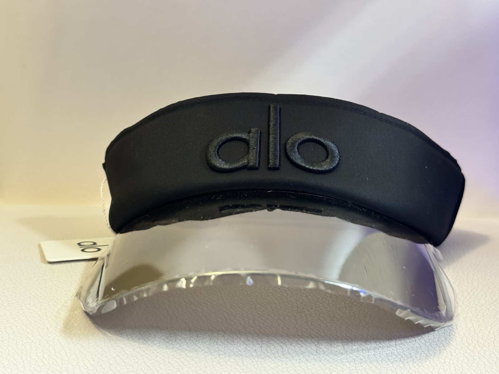 ALO YOGA Solar Visor Black Silver Chrome Shield Transparent Hat Cap Athletic
