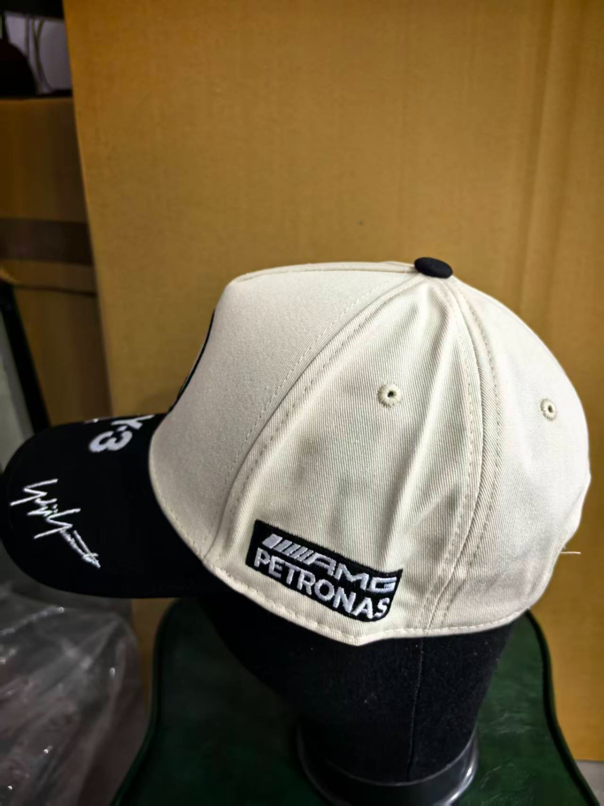 Benz Y-3 Beige/Black Baseball Cap with Embroidery, Adjustable Curved Brim
