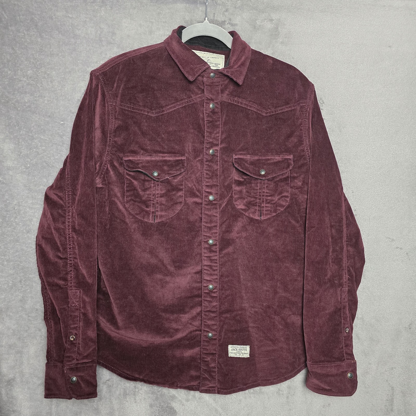 Jack South Shirt Mens Medium Burgundy Corduroy Western Snap Button Long Sleeve