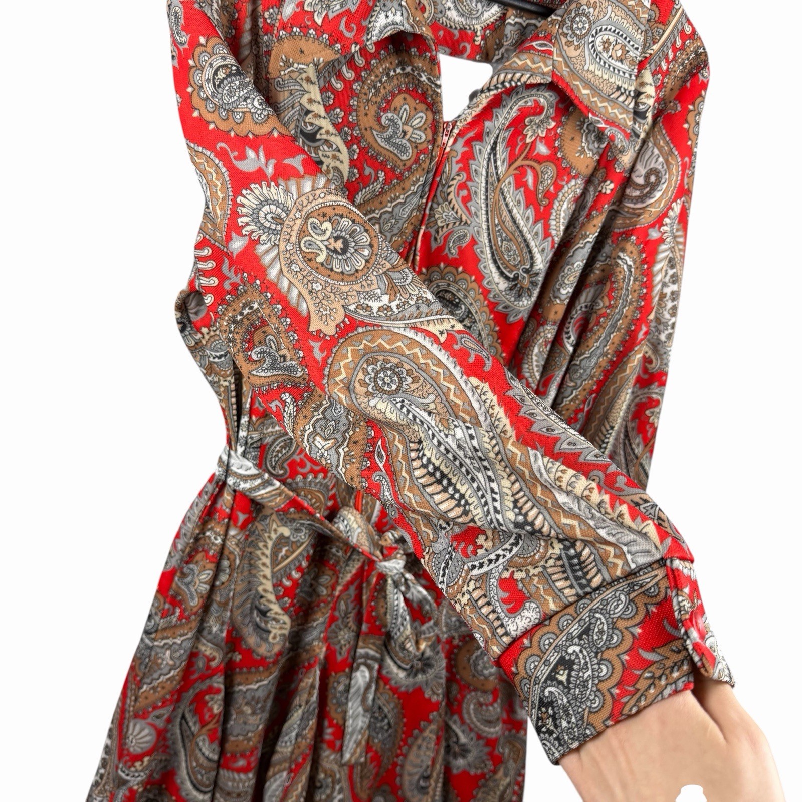 Vintage Shaker Square by Bill Sims Retro Paisley Red Dress Sz 24 1/2 Long Sleeve