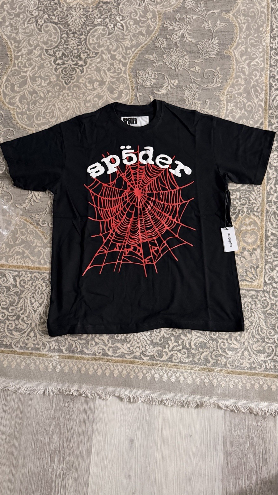 sp5der Men’s Black Graphic Logo Crew Neck Short Sleeve T-Shirt Size M