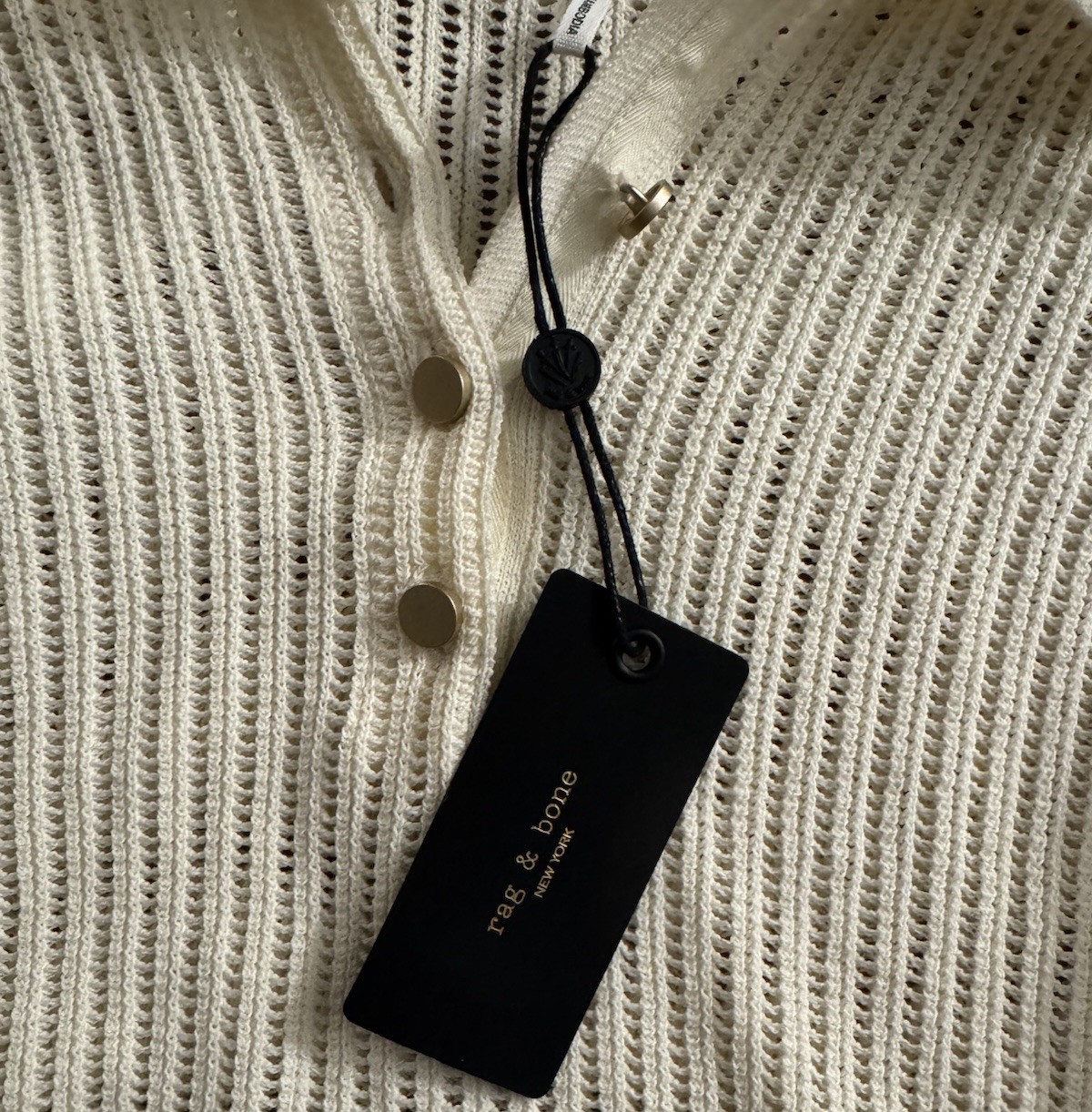 Rag & Bone Vivi Polo Sweater Small Chalk White Pointelle Knit Collared