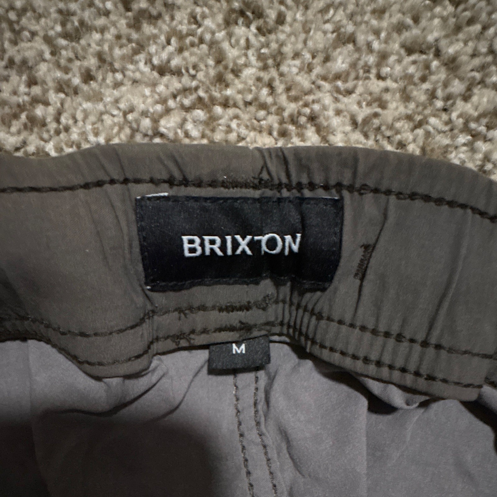 Brixton Men’s Gray Striped Swim Shorts M Drawstring Pockets Green Orange