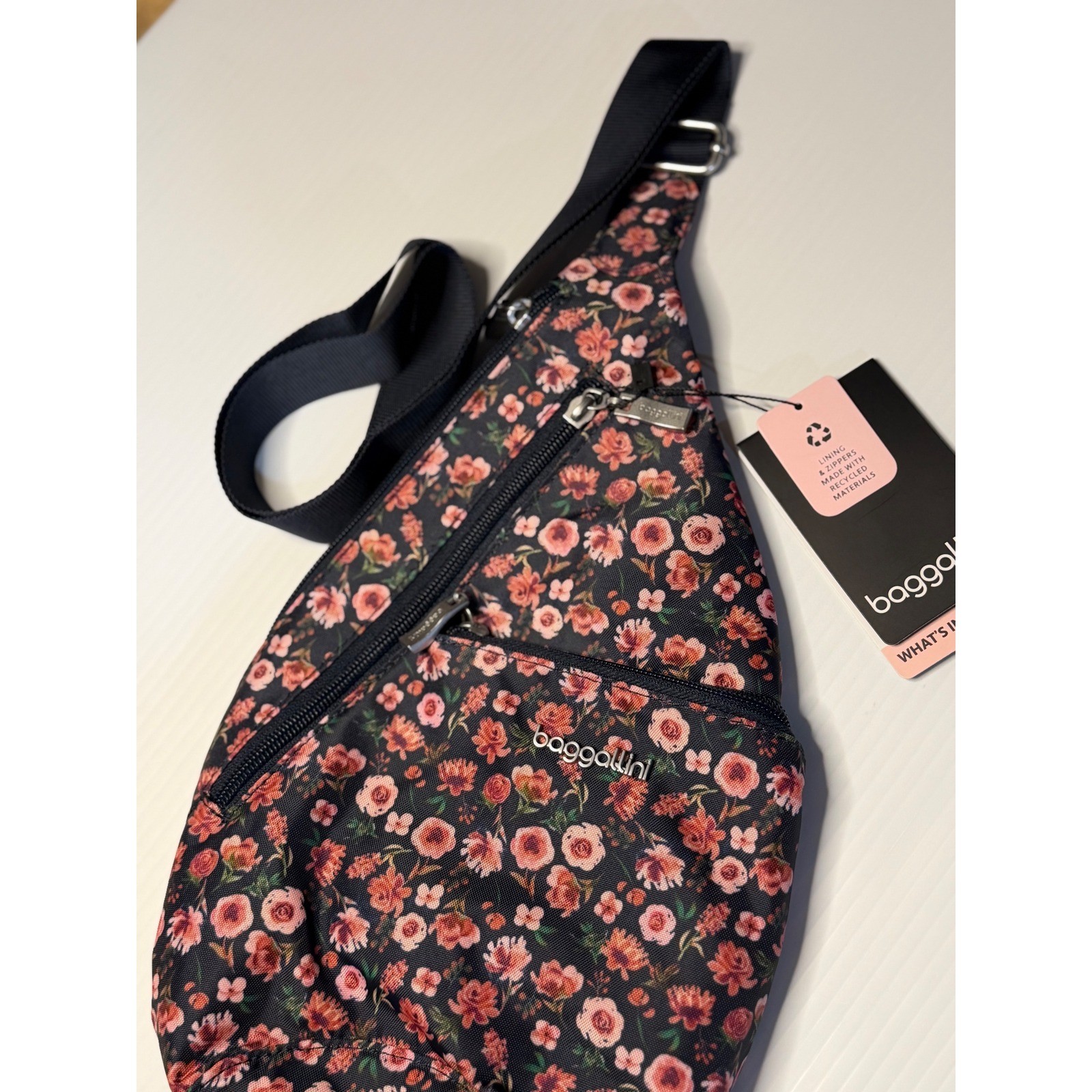 Baggallini Mini Sling Bag Autumn Peony Floral Crossbody Travel Backpack Comfort