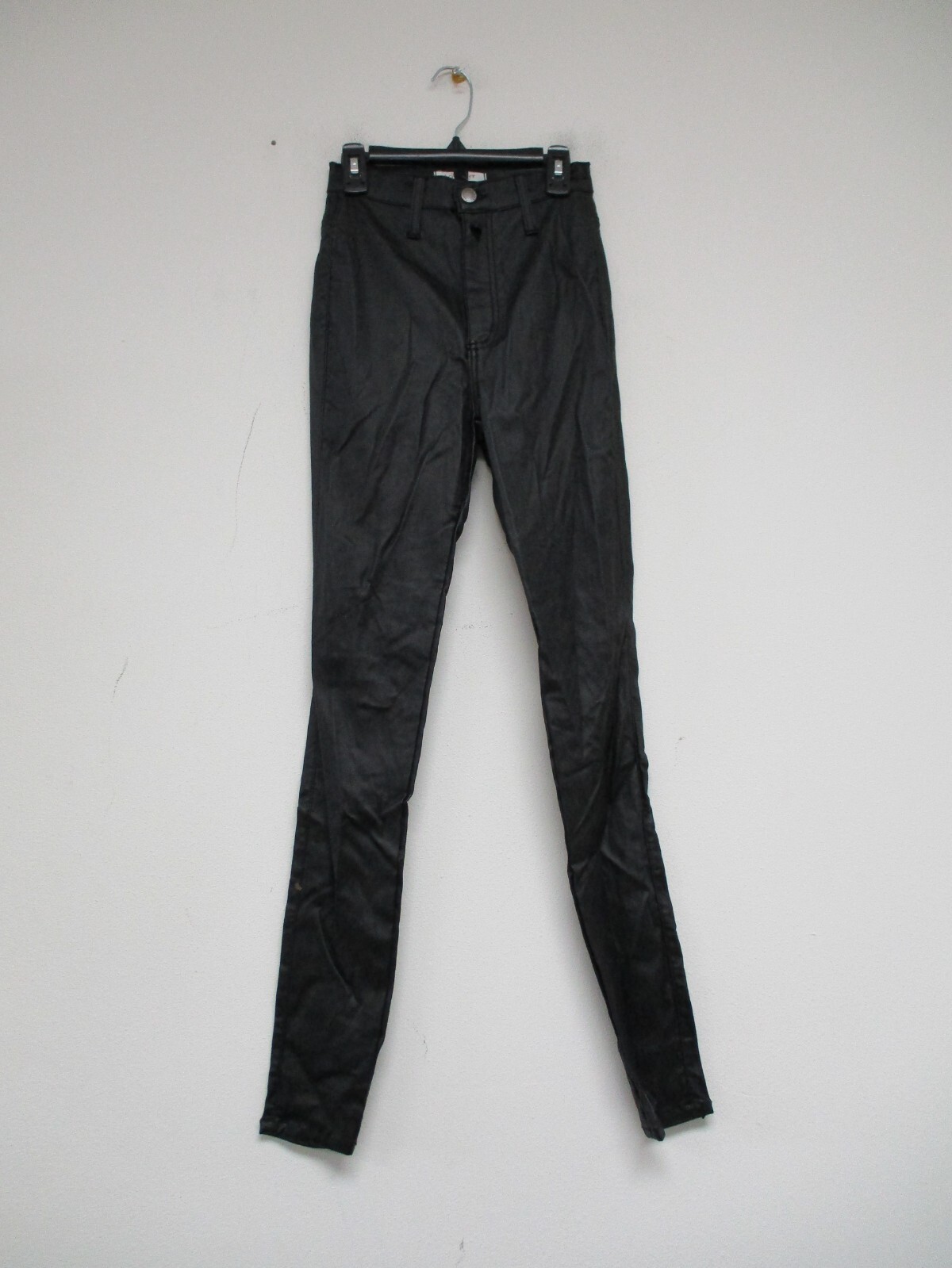 VIBRANT MIU SKINNY JEANS WOMEN 3 BLACK SOLID FAUX LEATHER NYLON 25×25 P1609