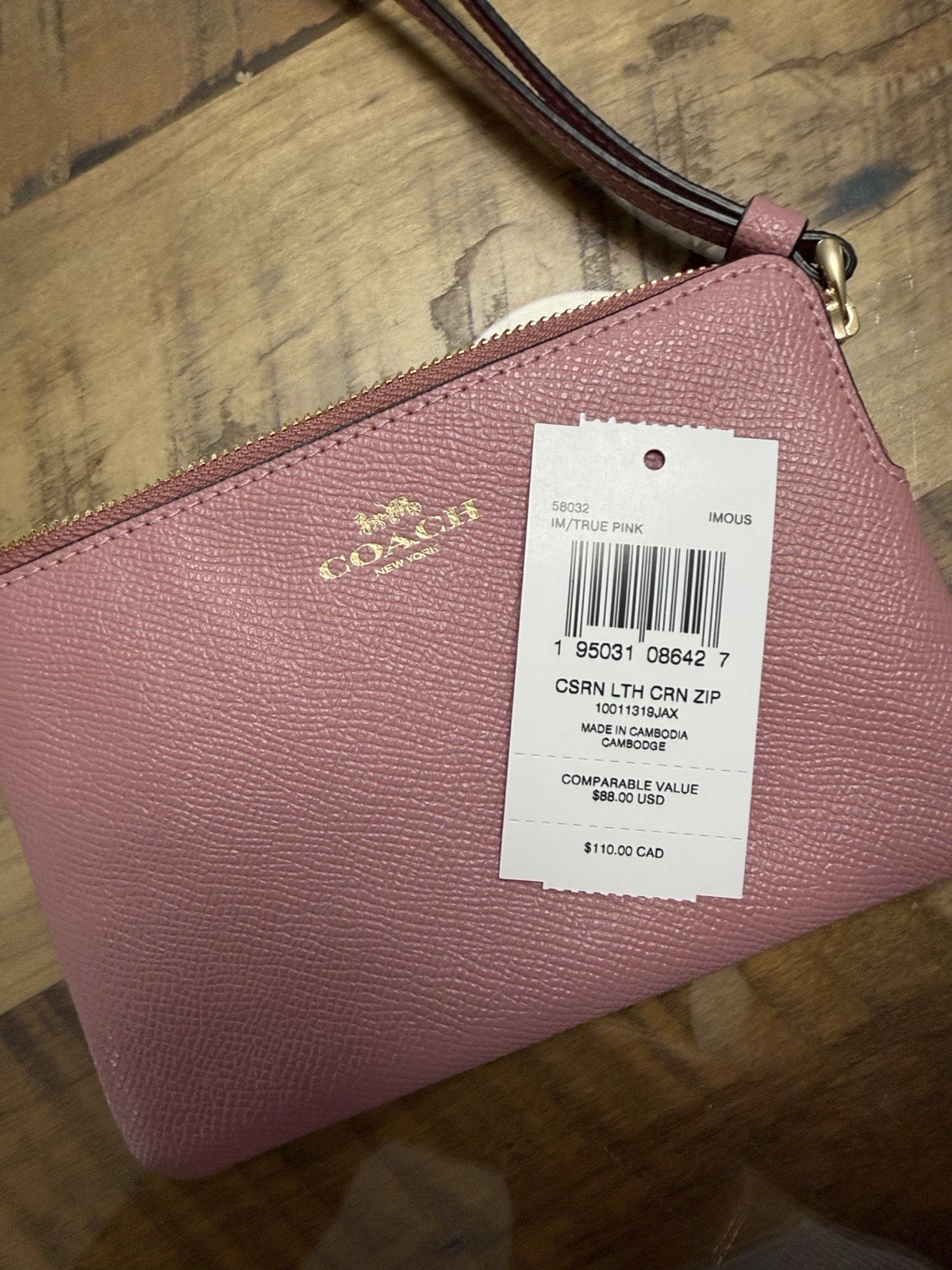 Coach Pink Zip Wristlet Wallet w/ Logo, Wrist Strap, Credit Card Slots