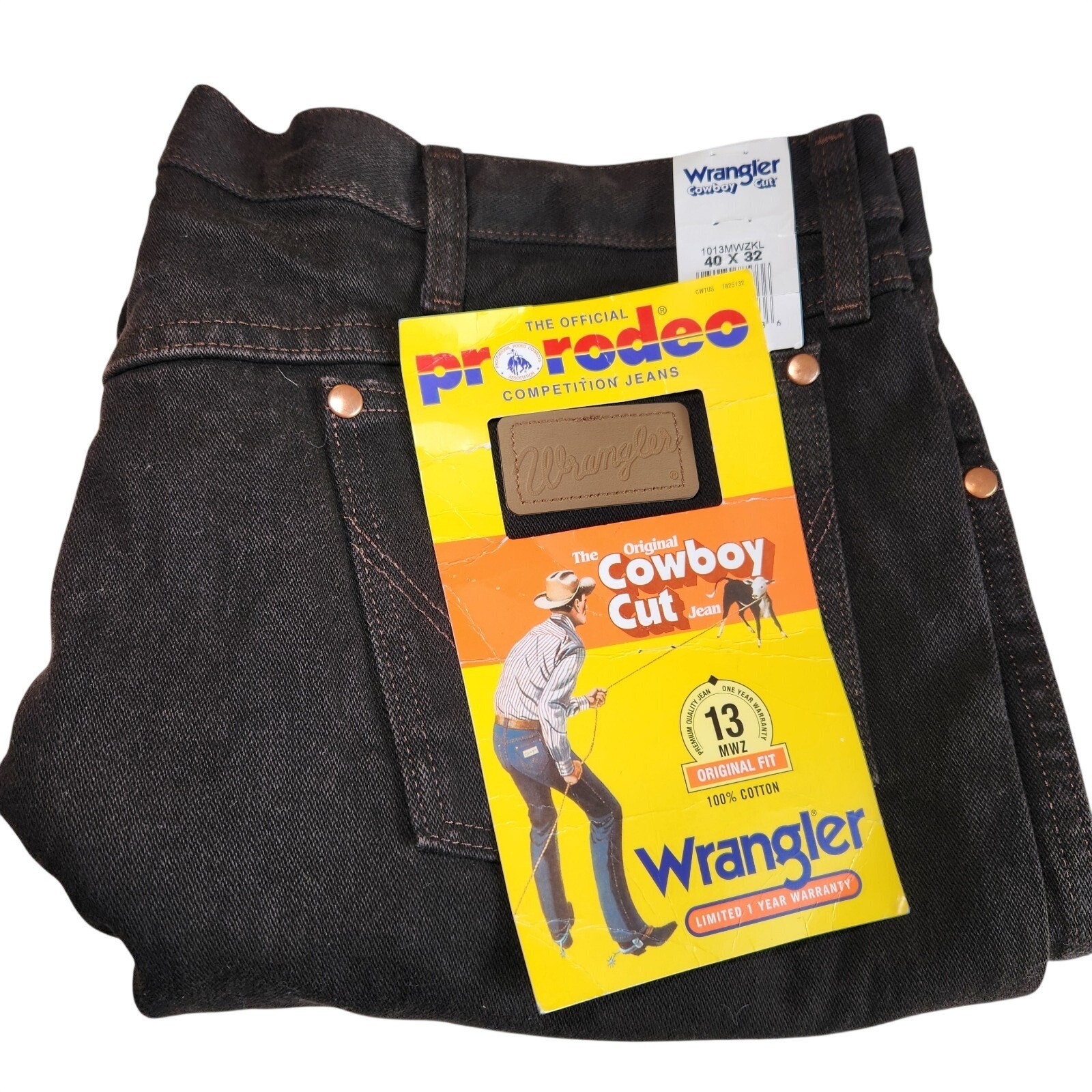 WRANGLER Cowboy Cut Jeans Mens 40×32 Black Brown Denim Western 13MWZKL NEW