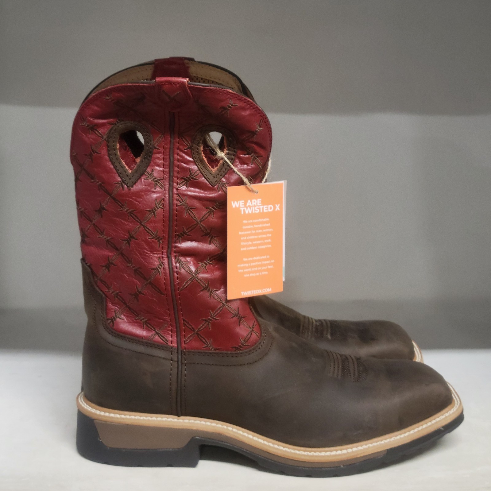 Twisted X 12″ Alloy Toe Boot Brown/Flash Red Mens Size 13D