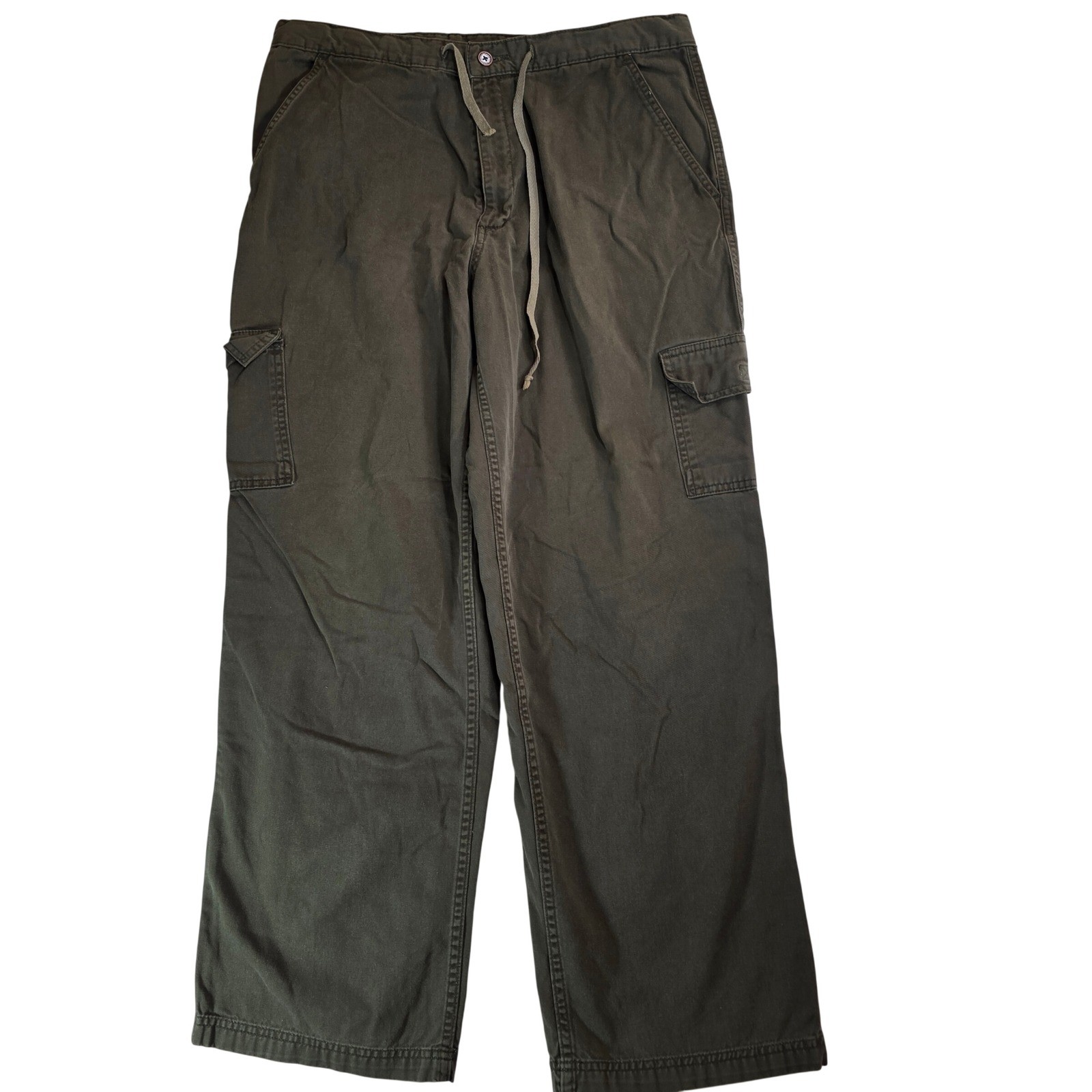 Green Wide Leg Pants Women 14 Drawstring Cotton Grunge Streetwear Military