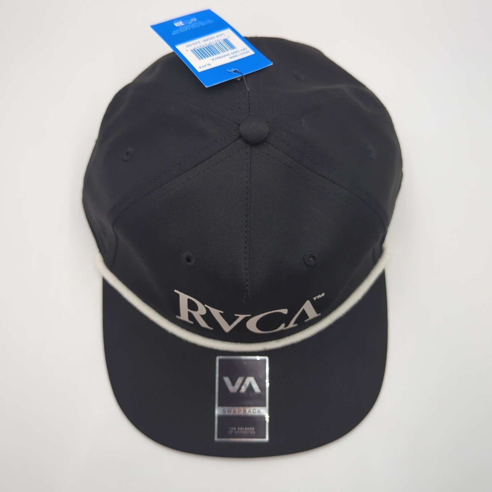 RVCA Off Grid Snapback Hat Black Rope Detail Flat Brim Cap 3D5512609 NEW