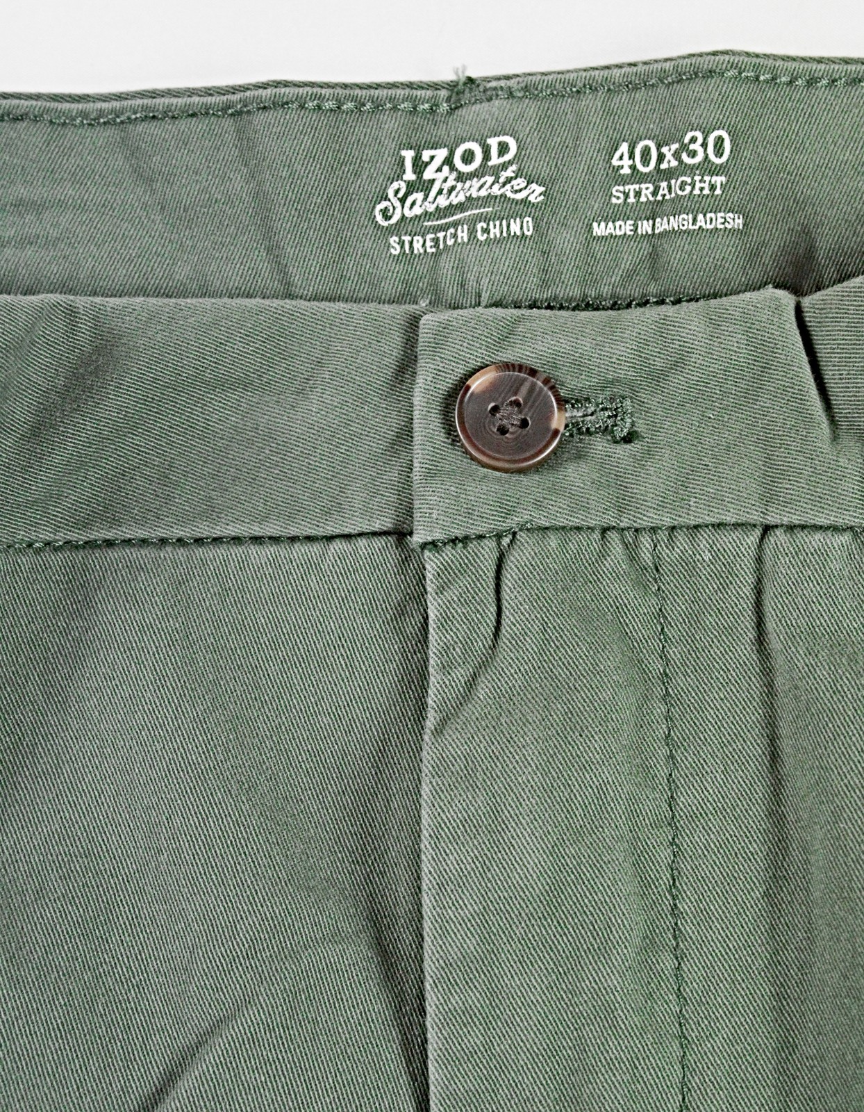 Izod Saltwater Chino Pants Mens 40×30 Green Stretch Straight Flat Front $65 NEW
