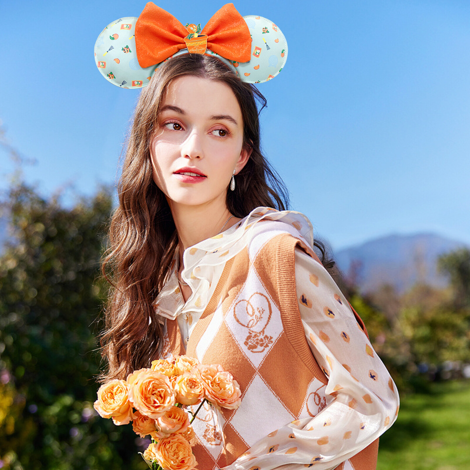 Disney~Flower&Garden Orange Bird Ears+Epcot Flower Garden Orange Bird Minnie Ear
