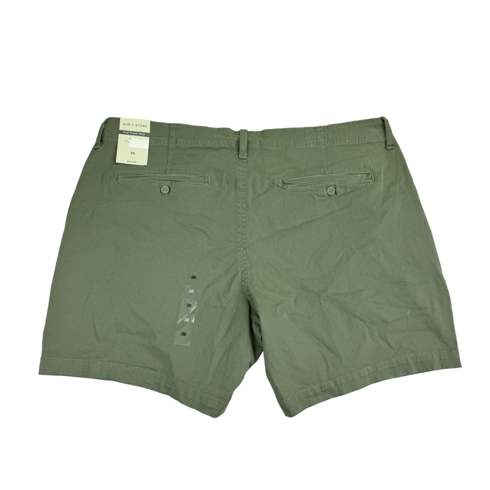 Sun + Stone Mens Colin Flat Front 7″ Chino Shorts Artichoke Green 38