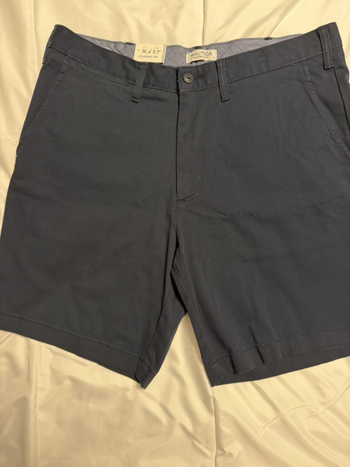Nautica Men’s Classic Fit Navy Solid Chino Shorts 8.5″ Inseam Flat Front