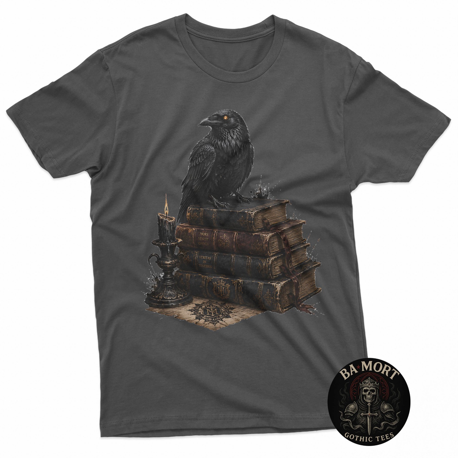 Gothic Raven On Antique Books Dark Academia Occult T-Shirt