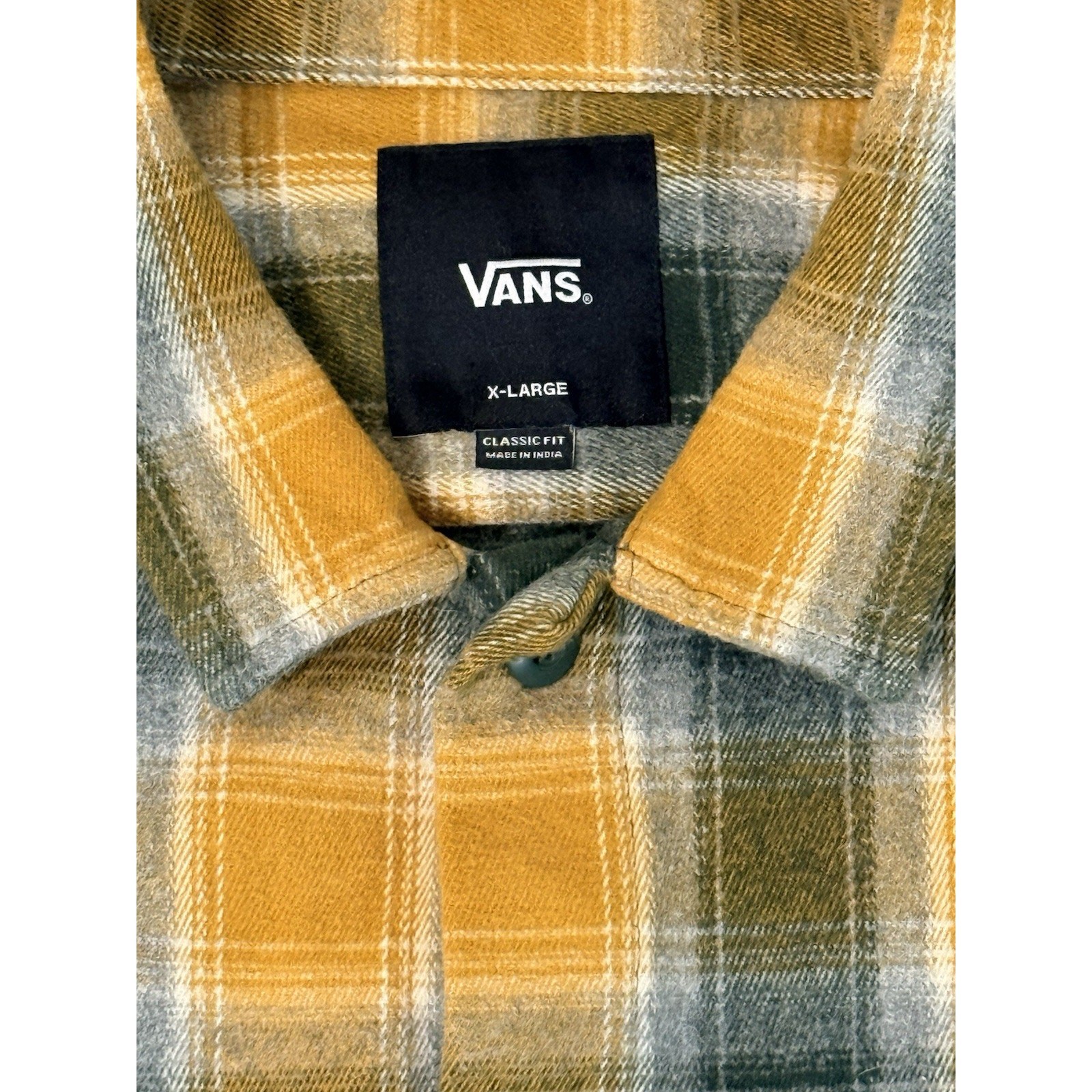 Vans Plaid Flannel Shacket Shirt Jacket Men XL Yellow Gray Heavy Skate Overshirt