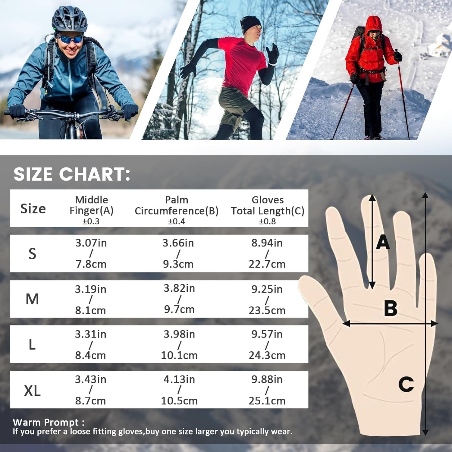 -10℉ Windproof Waterproof Winter Warm Gloves Touchscreen Fingers Non-Slip Gloves
