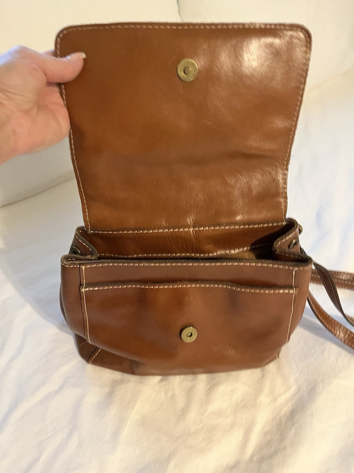 Patricia Nash Brown Shoulder Bag Flap Magnetic Closure Zip Pocket Gold Hardware