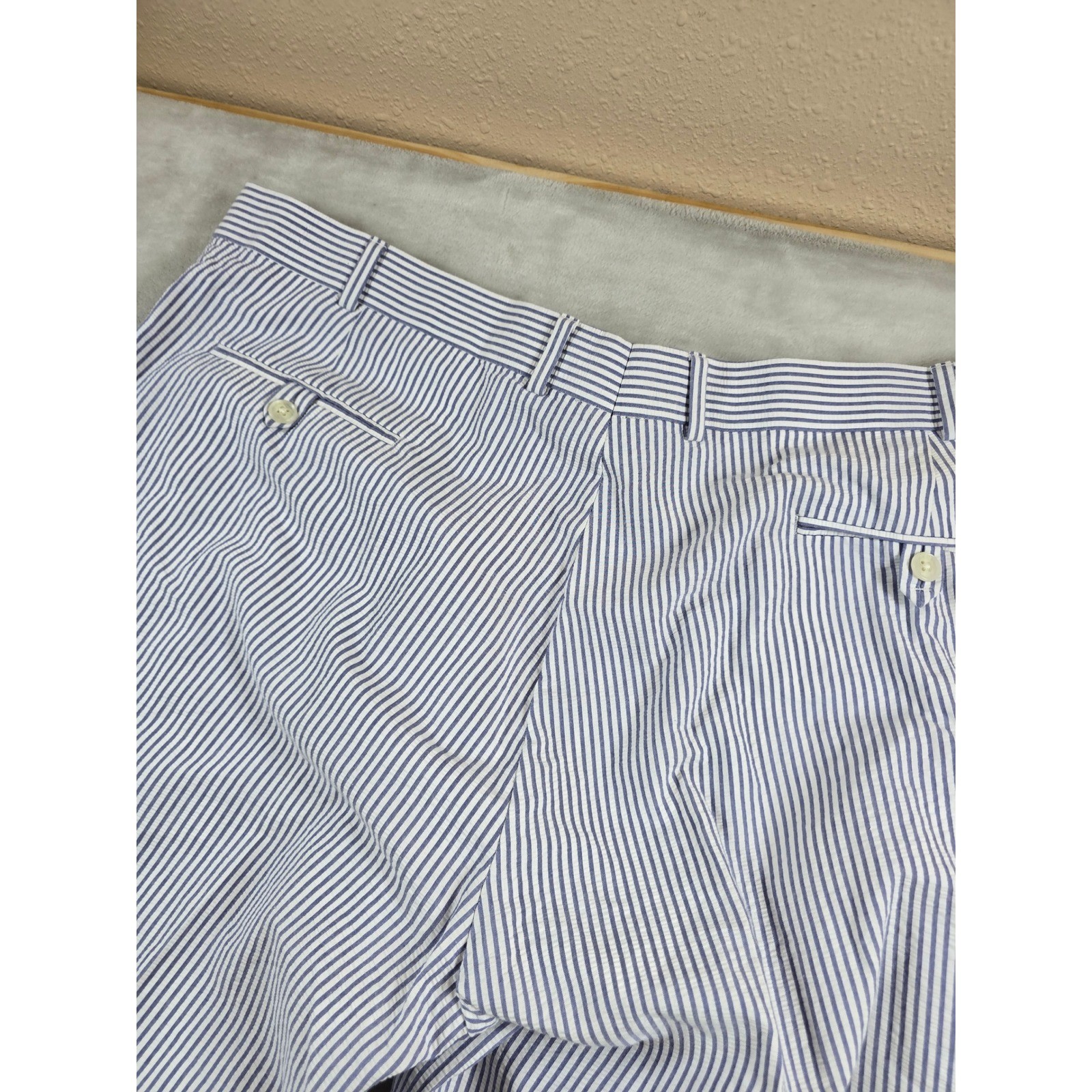 Haspel Seersucker Pants Mens 40×31 Blue White Striped Cotton Atom Trouser