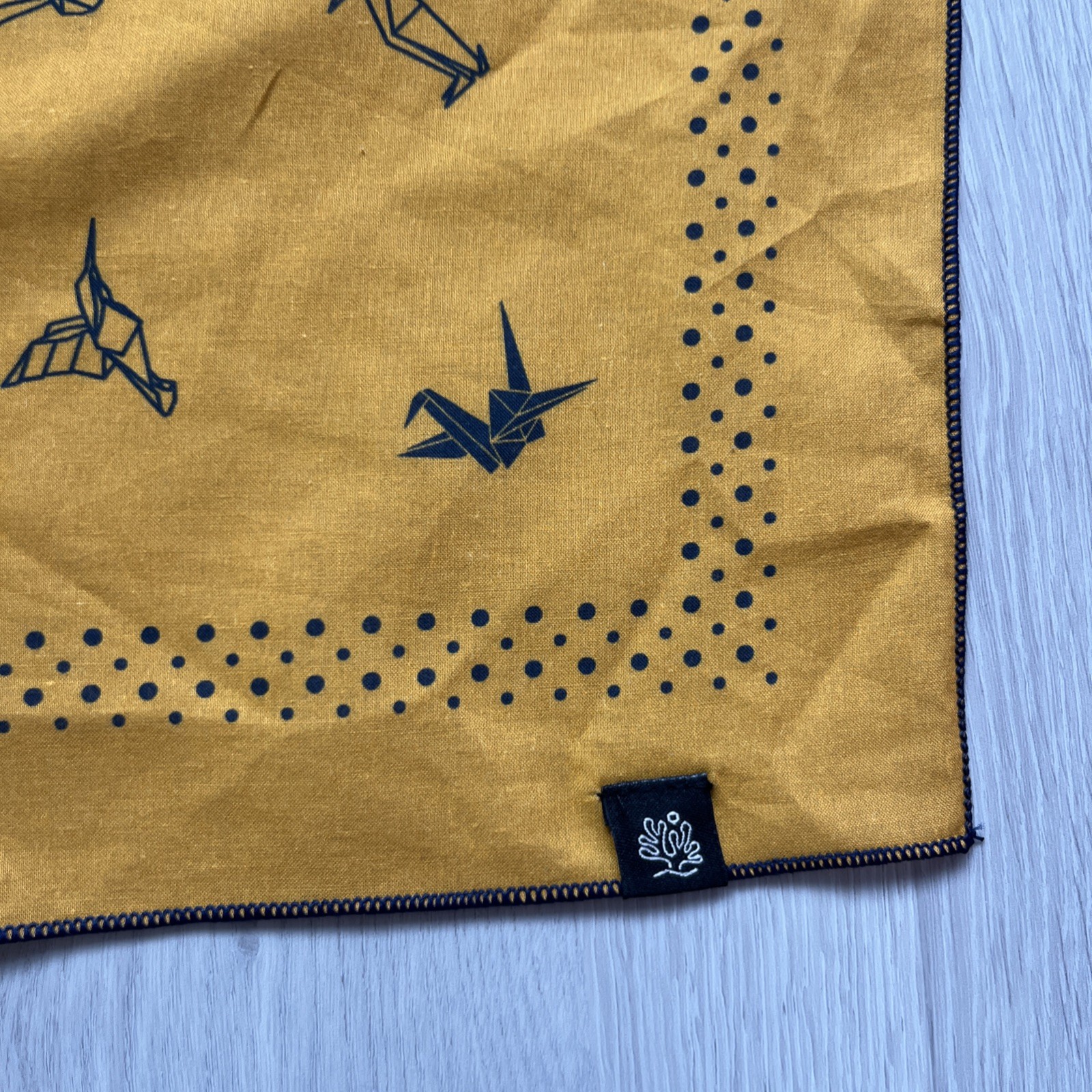 White Moss Paper Crane Scarf Yellow Gold Square Handkerchief Bandana