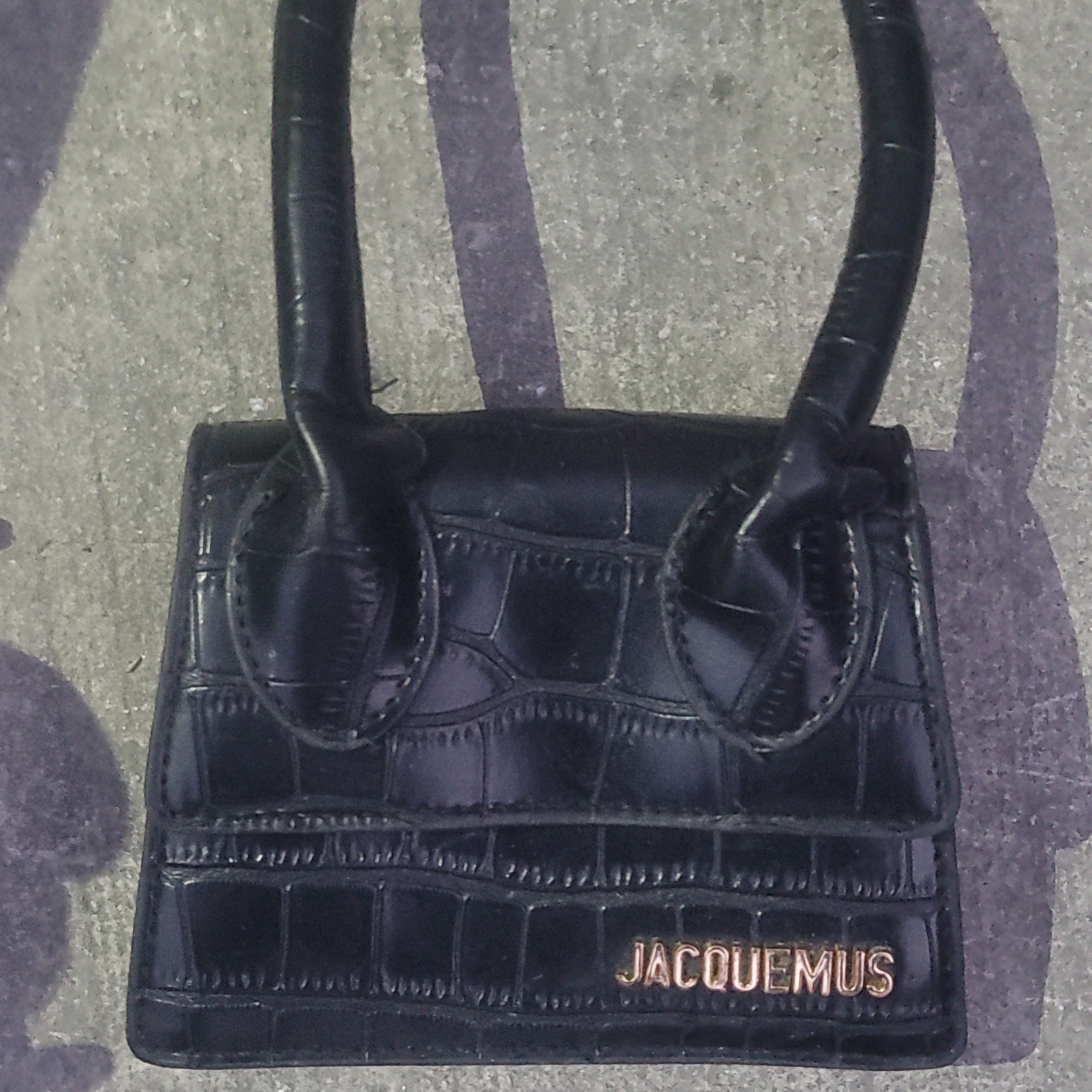 Jacquemus Women’s Mini Croc Embossed Top Handle Satchel Bag Black Flap
