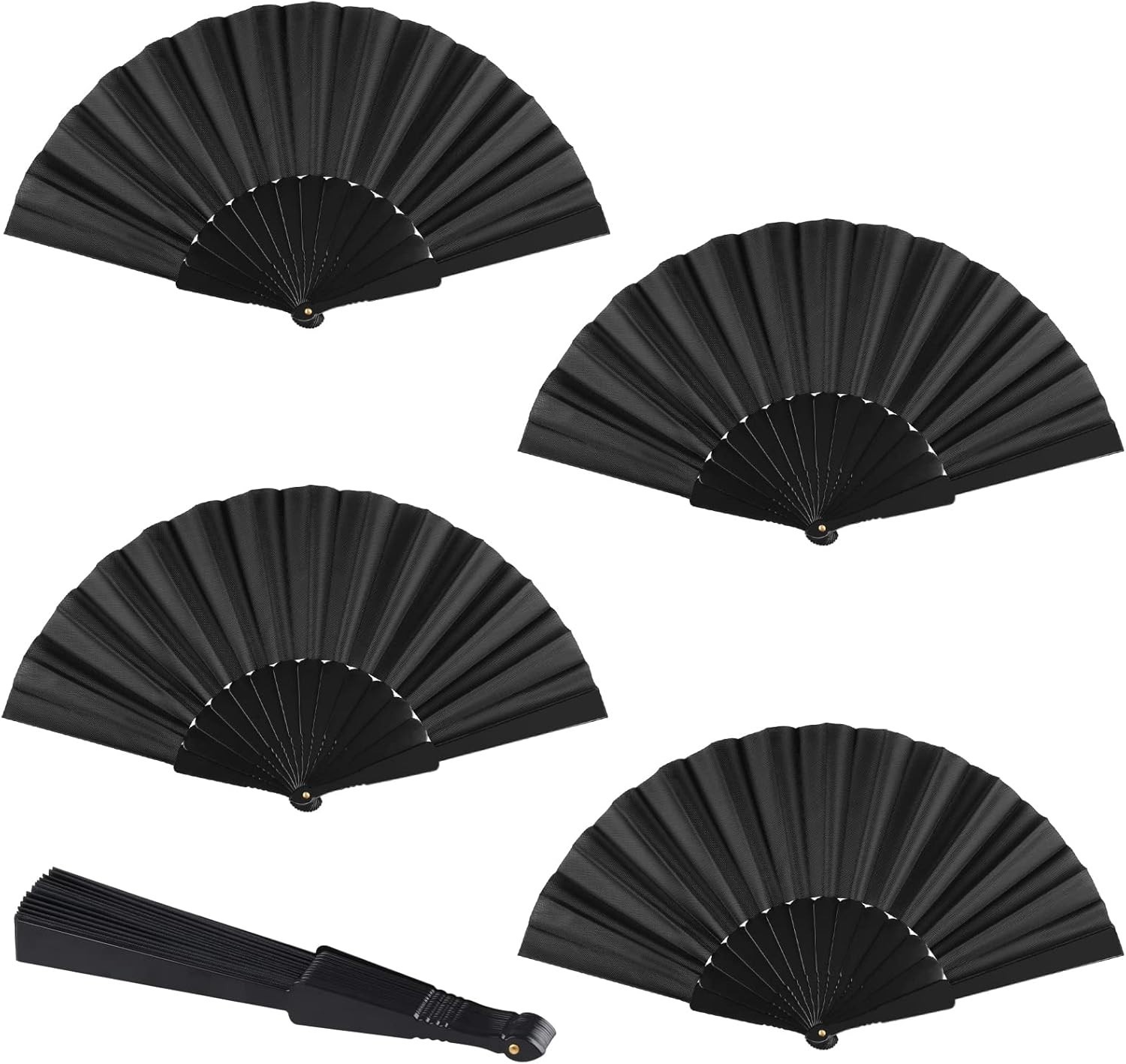 4/10 Pcs Black Handheld Folding Fan, Decoration Fold Hand Fan Nylon Cloth Chines