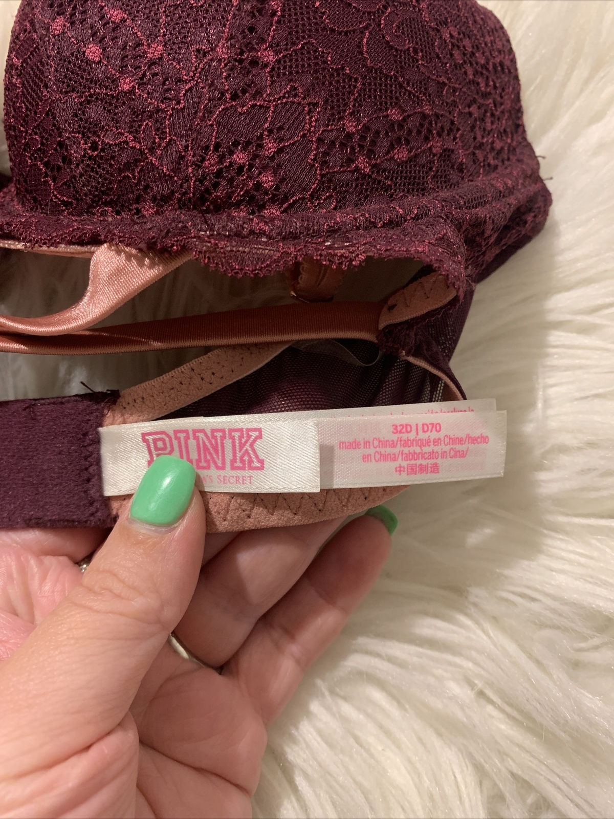 victoria’s secret pink Sexy Date Push Up 32D Burgundy Floral Pattern NWOT