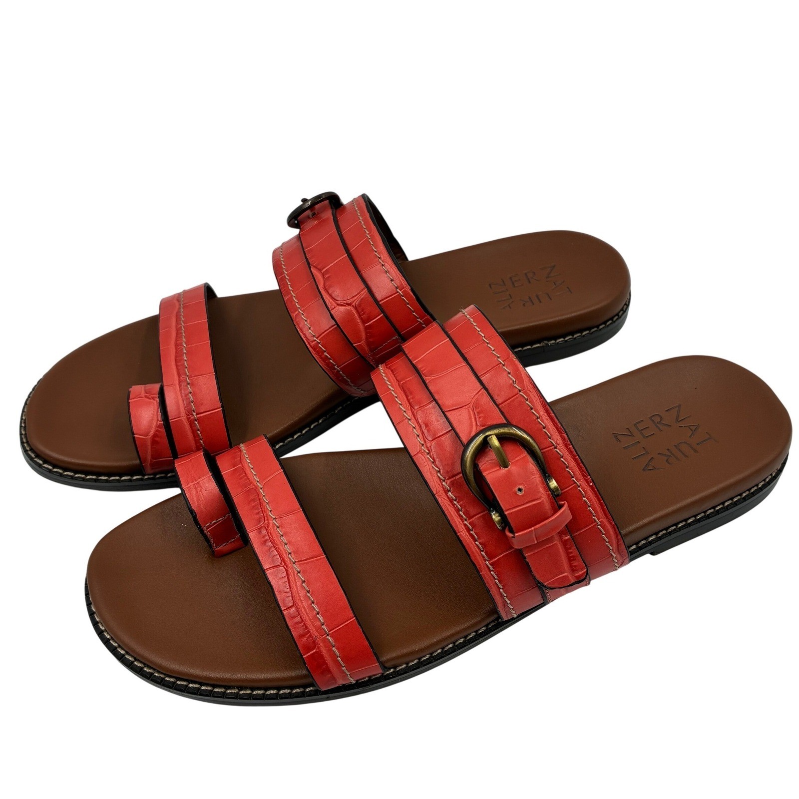 Naturalizer Karlie 9M Mango Spice Croc Leather Slides Toe Loop Sandals Women’s