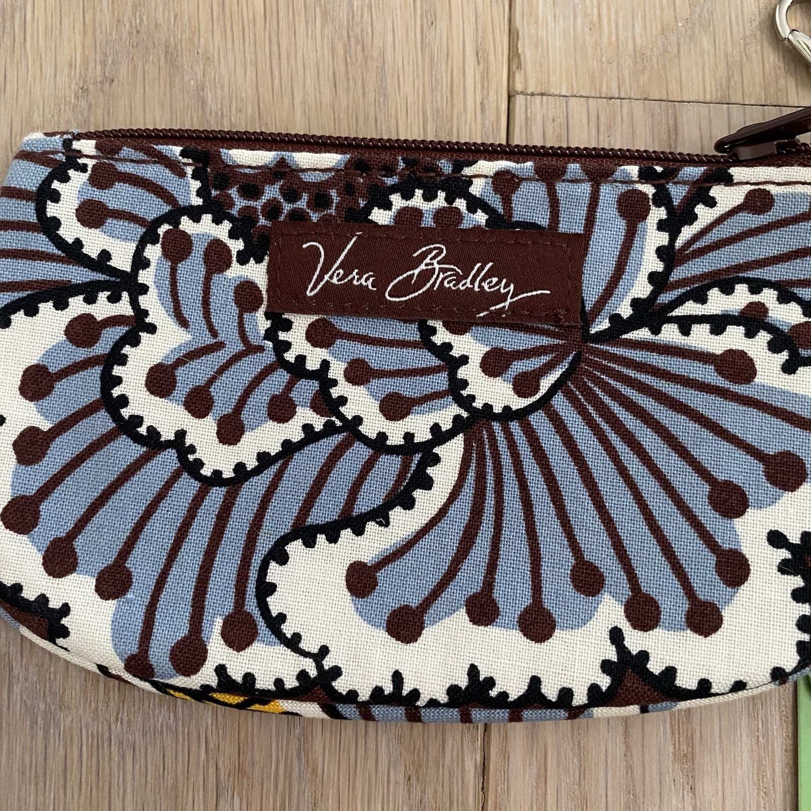 Vera Bradley Clip Zip ID Case Slate Blooms Print New