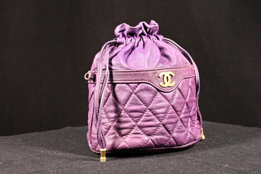 CHANEL Lambskin Matelass Turn Lock Drawstring Chain Backpack Purple Auth Japan
